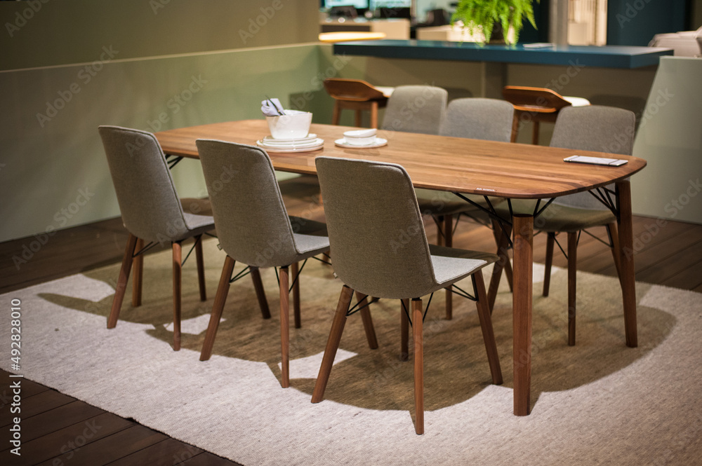 cozy dining set of table and upholstered chairs for six people cozy dining set of table and upholstered chairs for six people