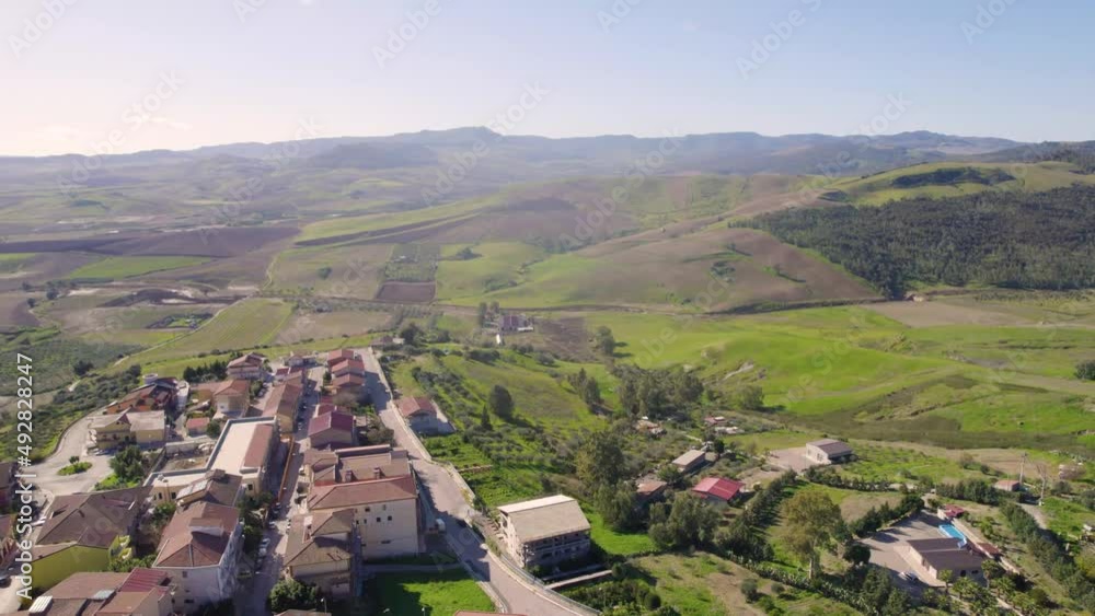 Aerial View of Raddusa with the Mount Etna in the Background, Catania, Sicily, Italy, Europe Aerial View of Raddusa with the Mount Etna in the Background, Catania, Sicily, Italy, Europe