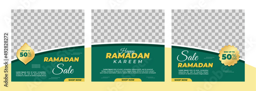 Set of Ramadhan sale social media promotion for business. Social media post Ramadan discount template. Copy space for discount tag or content promo product.