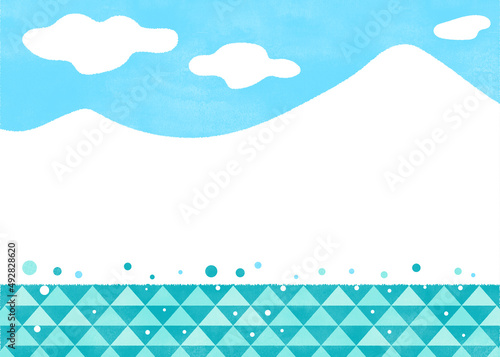 青空と山と海のシンプルイラスト