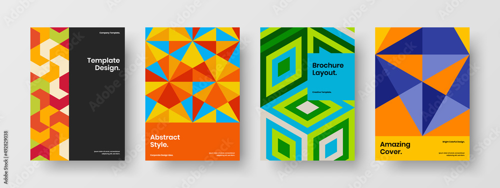 Fresh mosaic hexagons presentation concept bundle. Abstract annual report design vector illustration collection.