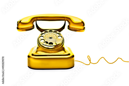 Goldfarbenes Telefon feigestellt auf weißem Hintergrund