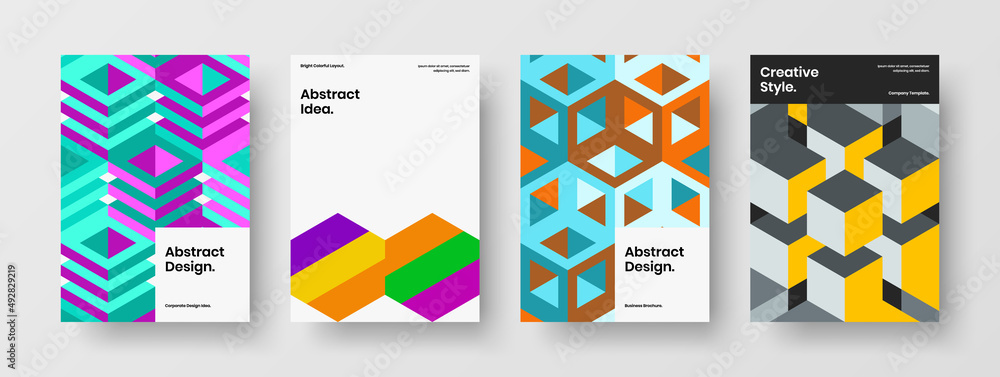 Creative mosaic tiles brochure concept composition. Colorful annual report vector design layout bundle. Creative mosaic tiles brochure concept composition. Colorful annual report vector design layout bundle.