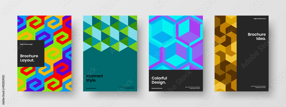 Trendy mosaic pattern brochure concept bundle. Abstract magazine cover A4 vector design template composition.