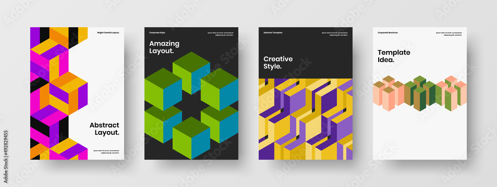 Modern geometric hexagons brochure concept set. Original flyer A4 vector design template collection.