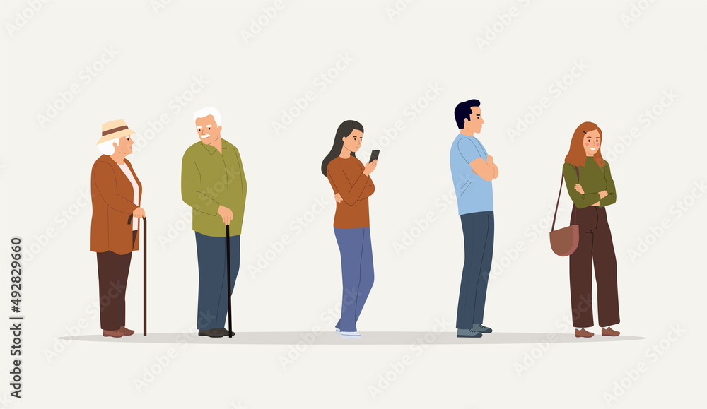 Obraz premium People queue. Vector flat style cartoon illustration