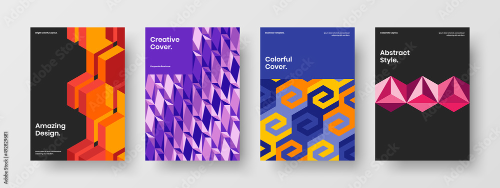 Fototapeta premium Clean geometric hexagons company identity template bundle. Amazing catalog cover design vector illustration set.