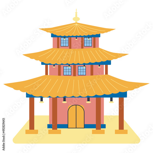 Colorful Chinese buildings, flat isolated illustration. China town traditional pagoda house photo