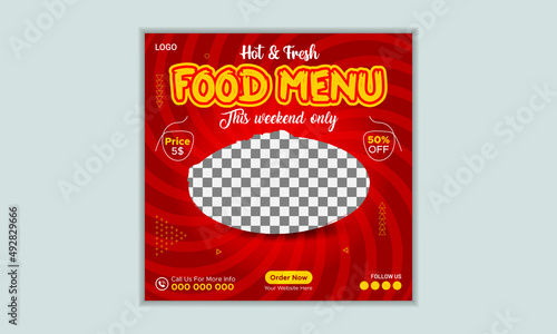Food menu banner social media post. Editable social media templates for promotions on the Food menu. Set of social media story and post frames. Social media post template design.
