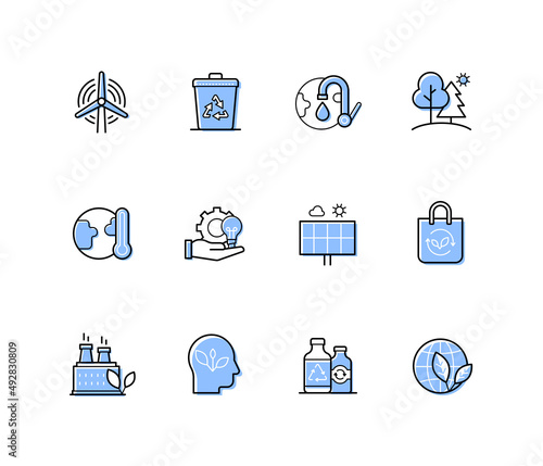 Caring for the environment - modern line design style icons set