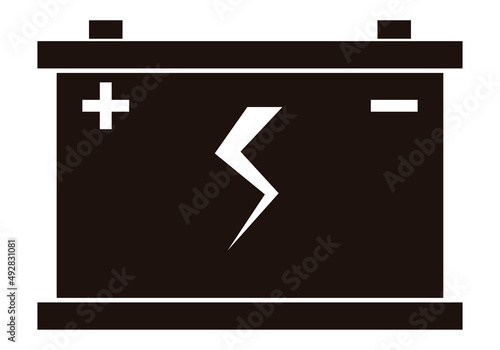 Icono negro de batería de coche en fondo blanco.