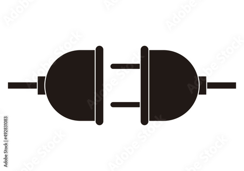 Icono negro de enchufe y conector en fondo blanco.
