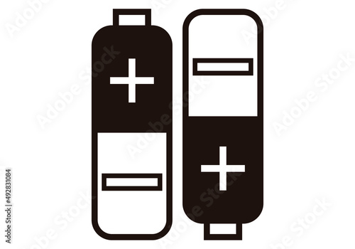 Icono negro de pilas en fondo blanco.