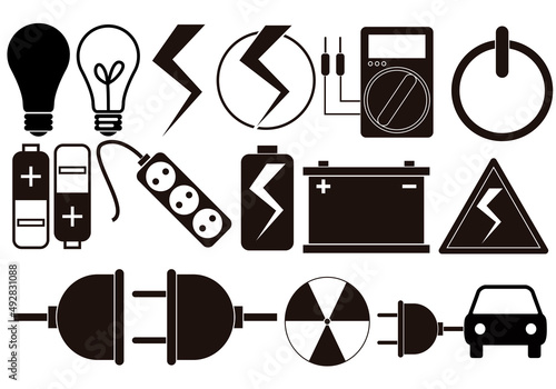 Icono negros de temática eléctrica y energética. 