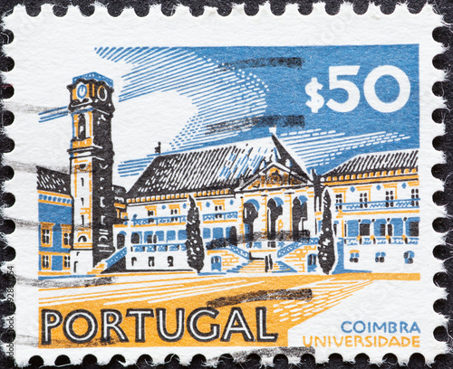 Portugal - circa 1972: a postage stamp from Portugal, showing the historic buildings of Coimbra University