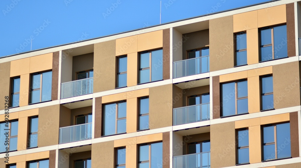 Modern elements in contemporary architecture.. Architectural details of a modern apartment building. Modern elements in contemporary architecture.. Architectural details of a modern apartment building.