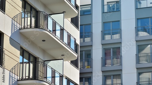 Modern elements in contemporary architecture.. Architectural details of a modern apartment building.