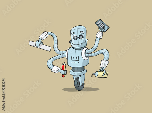 Canvas Print STEM Robot with various tools