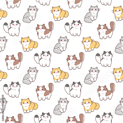 Fototapeta Naklejka Na Ścianę i Meble -  Seamless pattern of cute cartoon cat illustration design on white background.