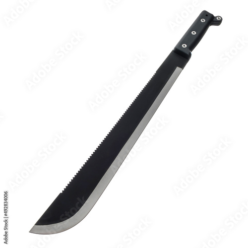 Knife machete tourist, hunting, tactical, military for survival and self-defense. Steel blade. An isolated object on a white background.