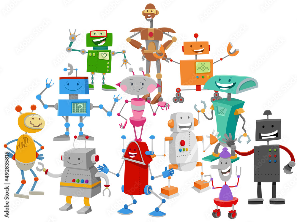 funny cartoon robots fantasy characters group