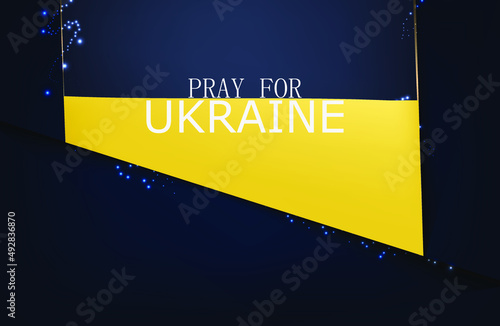 abstract blue and yellow geometric lines. golden lines. geometric shape. blue background. vector illustration. shine. inscription pray for Ukraine.