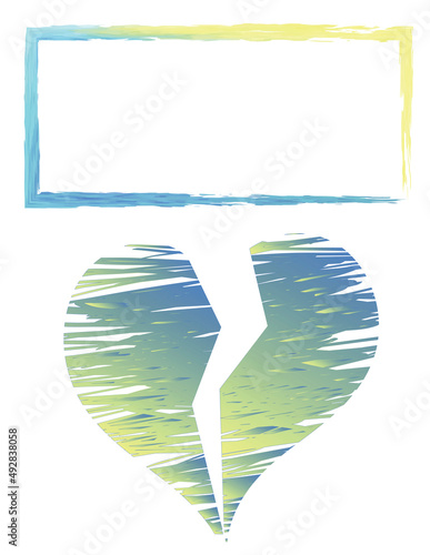 Heart and frame for text or photo
  in support of Ukraine in the war against Russia, yellow and blue