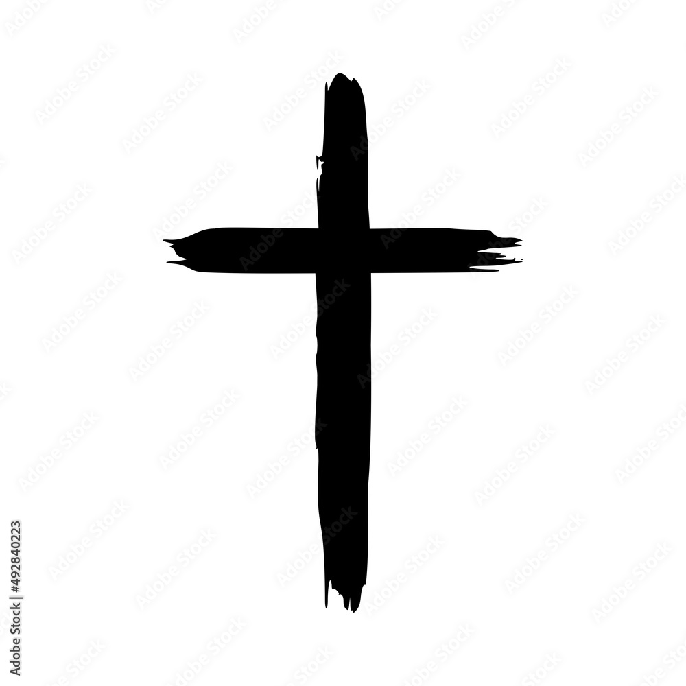 Hand drawn christian cross icon isolated on white background Hand drawn christian cross icon isolated on white background