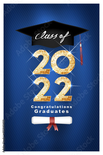 Class of 2022 vector illustration text for graduation gold design, congratulation event, T-shirt, party, high school or college graduate. Lettering for greeting, invitation card 
