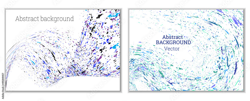 Multicolored paint splashes, smears, dust particles and debris are carried by the wind. A set of two templates. Design template for the design of banners, posters, booklets, covers, magazines. EPS 10 Multicolored paint splashes, smears, dust particles and debris are carried by the wind. A set of two templates. Design template for the design of banners, posters, booklets, covers, magazines. EPS 10