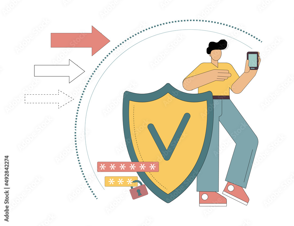 Information Security. Mobile data protection. Vector illustration isolated on white background.
