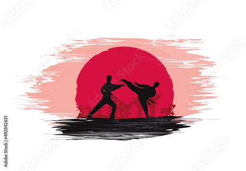 Creative abstract banner of karate fighters