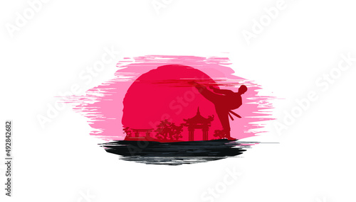Creative abstract illustration of karate fighter