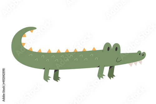 Cute crocodile crawling and smiling  flat cartoon illustration. Funny animal illustration  vector illustration on white background  good for t-shirt print