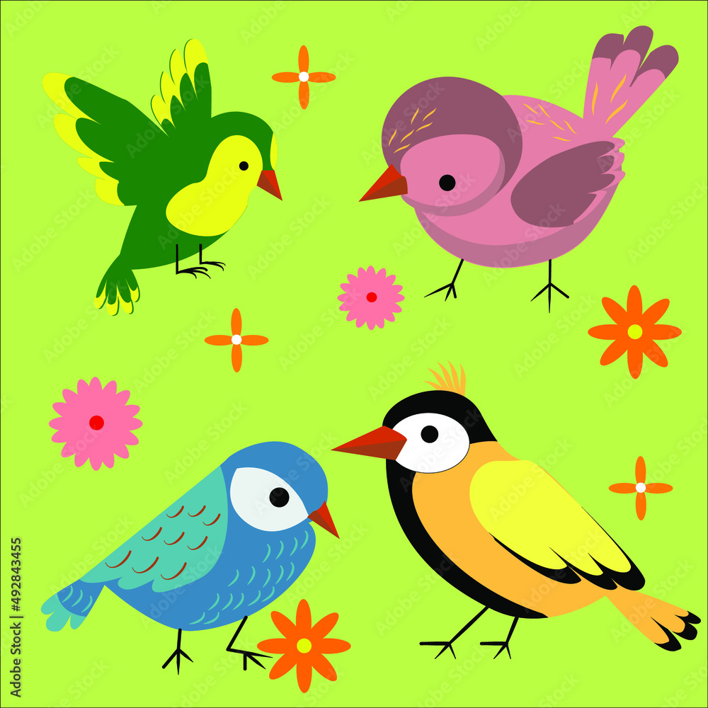 A set of birds. Feathered inhabitants of the forest. for prints and stickers. A set of birds. Feathered inhabitants of the forest. for prints and stickers.
