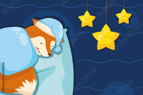 fox sleeping in pillow scene