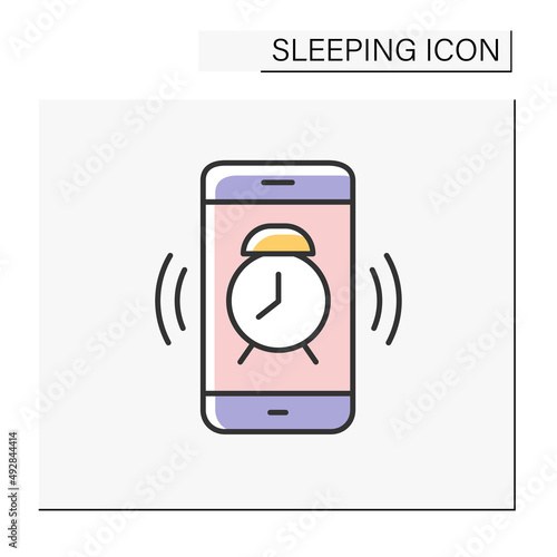 Alarm clock color icon. Waking up. Alarm clock on mobile phone. Sleeping concept. Isolated vector illustration