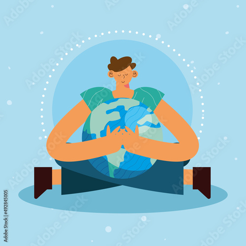ecologist man hugging the earth