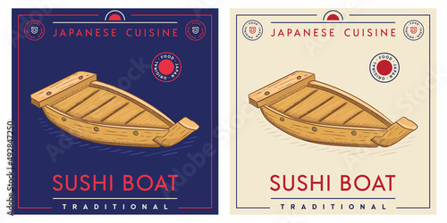 Wooden sushi boat ship for serving sushi - Japanese tray plate
