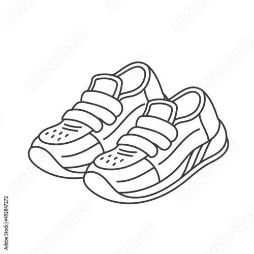 Sneakers shoe. Trainers for man. Editable stroke. Line icon.