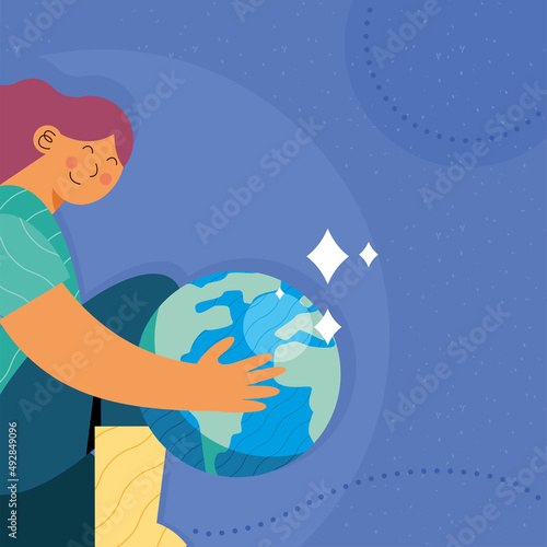female ecologist hugging earth