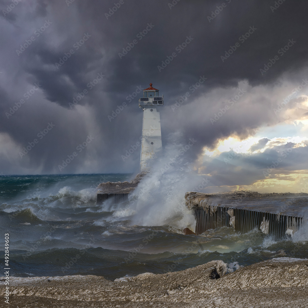 Storm Raging at Historical Sodus Point Lighthouse, NY