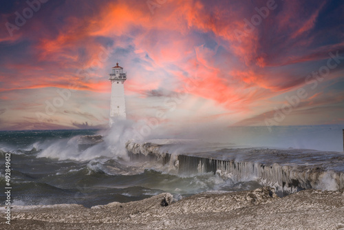 Sunset Storm Raging at Sodus Point Lighthouse, NY