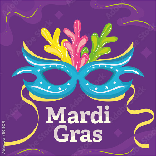 Colored mardi gras poster venetian mask with feathers Vector