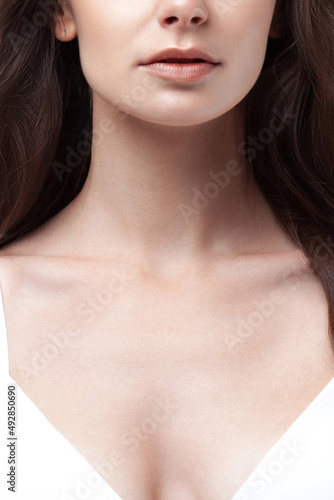 Beautiful girl in white lingerie closeup