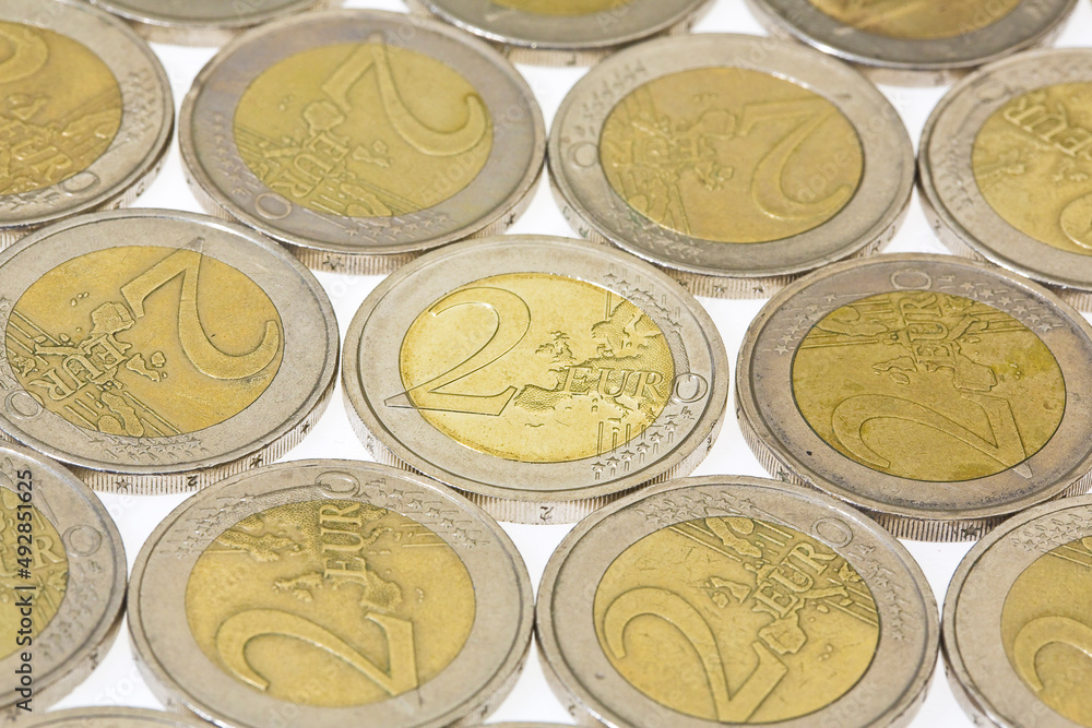 European euro coins group on white background - concept image European euro coins group on white background - concept image