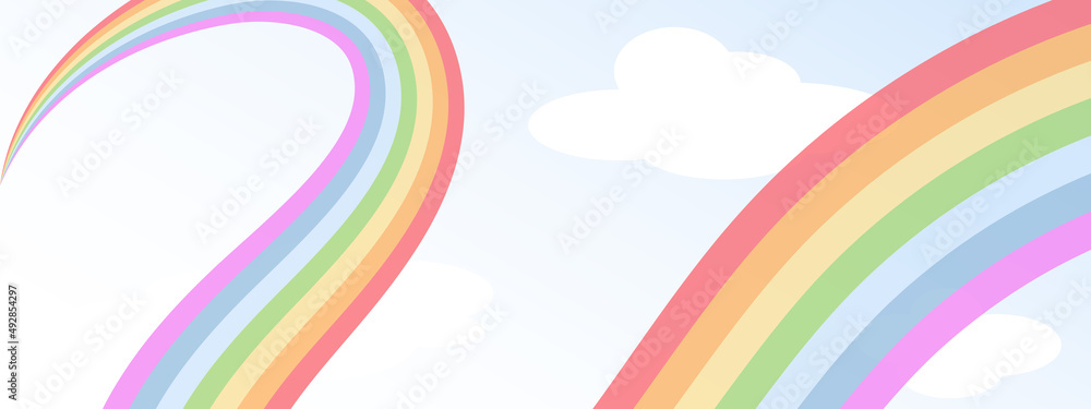 Obraz premium rainbow blue sky clouds background empty horizontal banner bright summer
