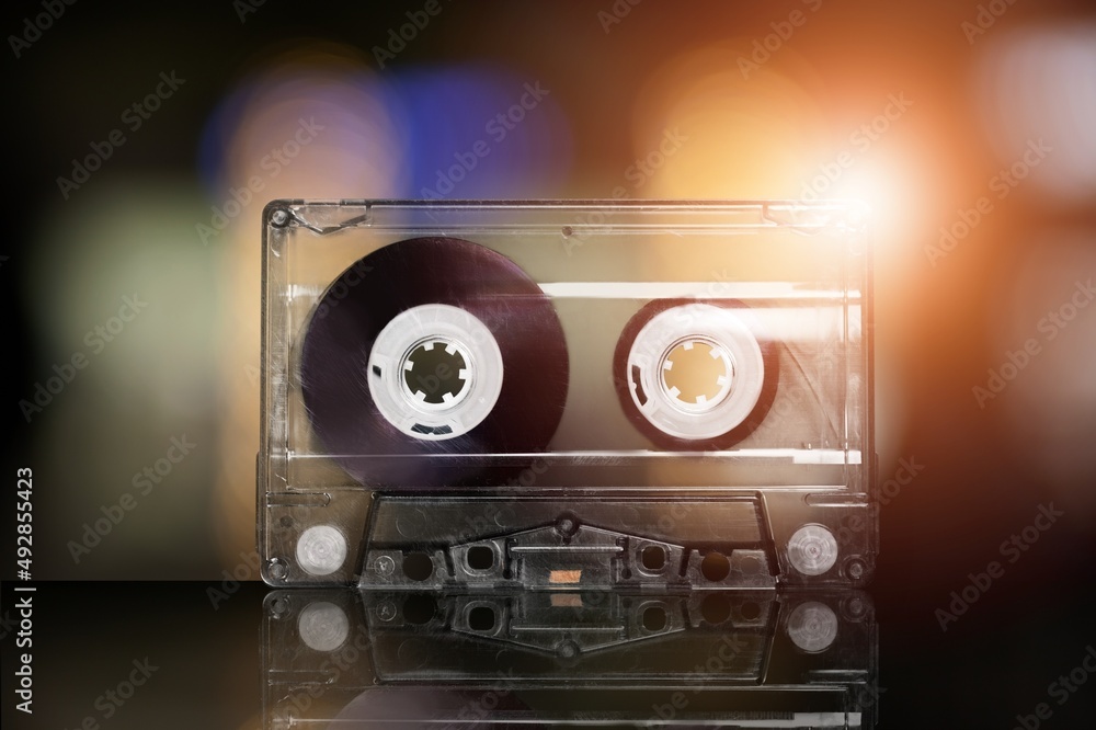 Audio cassette music background, retro old vintage style modern trend  melody nostalgia song music sound party dance Stock Photo | Adobe Stock