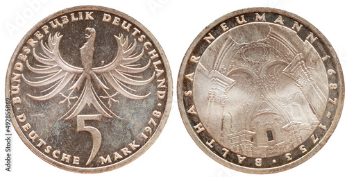 Fototapeta Germany - circa 1978: a 5 Deutsche Mark coin of the Federal Republic of Germany