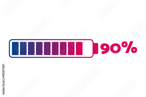 90 percent chart. Vector percentage infographics. Isolated gradient icon. Sign for download, growth, progress, business, design